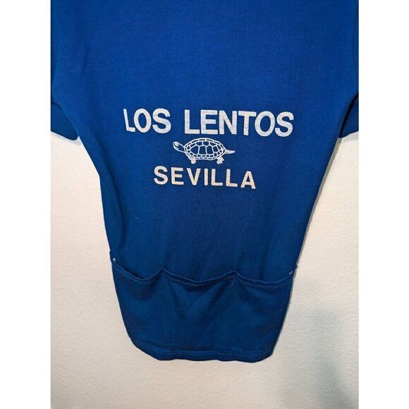 Vtg Sancheski Cycling Jersey Sz Small Blue 1/4 Zip Wool Hole at Shoulder Seam - Picture 3 of 13